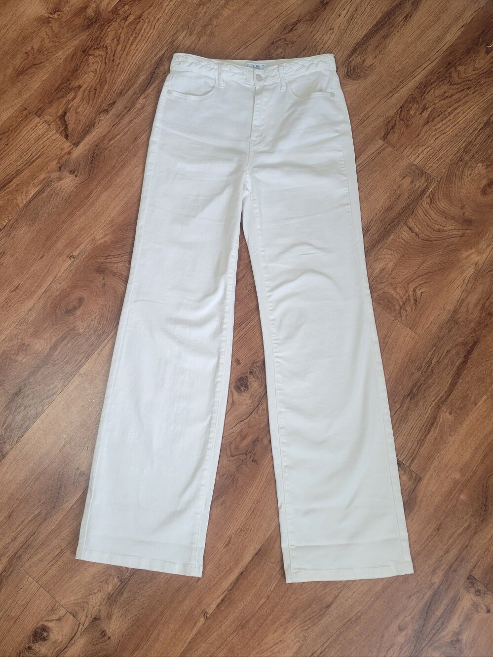 Judy Blue White Wide-Leg High-Rise Braided Waist Jeans
